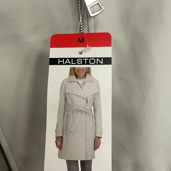 NEW Halston Women's M Gray Double-Breasted Belted Trench Coat Jck16 - Picture 9 of 12